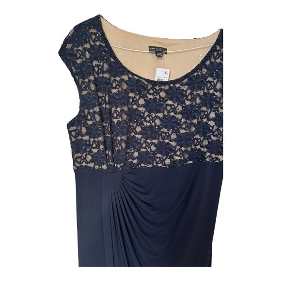 NWT Connected Embellished Cap Sleeve Gathered Waist Navy Gown Size 24W - Picture 4 of 12
